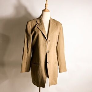 VINTAGE 90s Camel Suiting Wool Longline Blazer Jacket Reed & Scranton Size 6